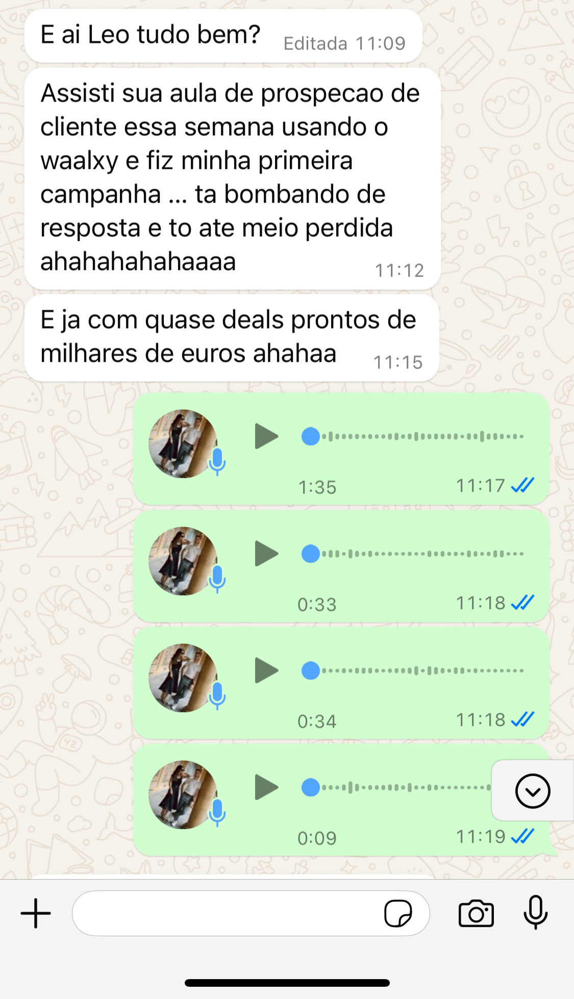 Depoimento WhatsApp - prospecção e Waalaxy
