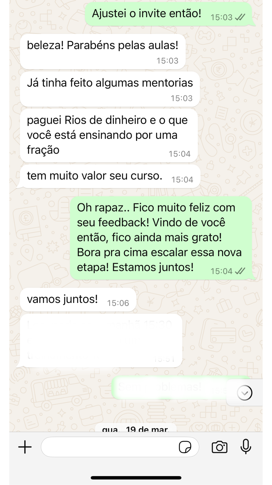 Depoimento WhatsApp - valor do curso